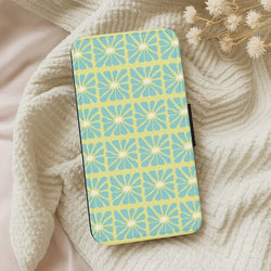 Square Abstract Flowers Blue Leather Phone Case