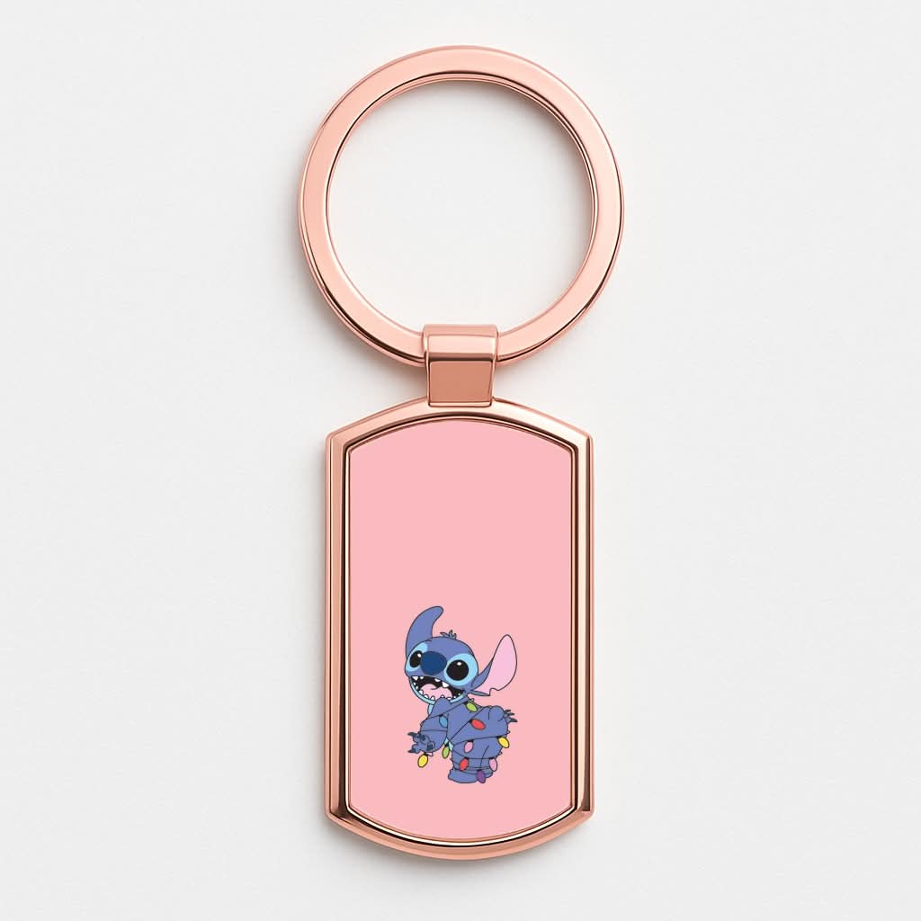 Cute Blue Alien Fairylights Rose Gold Keyring