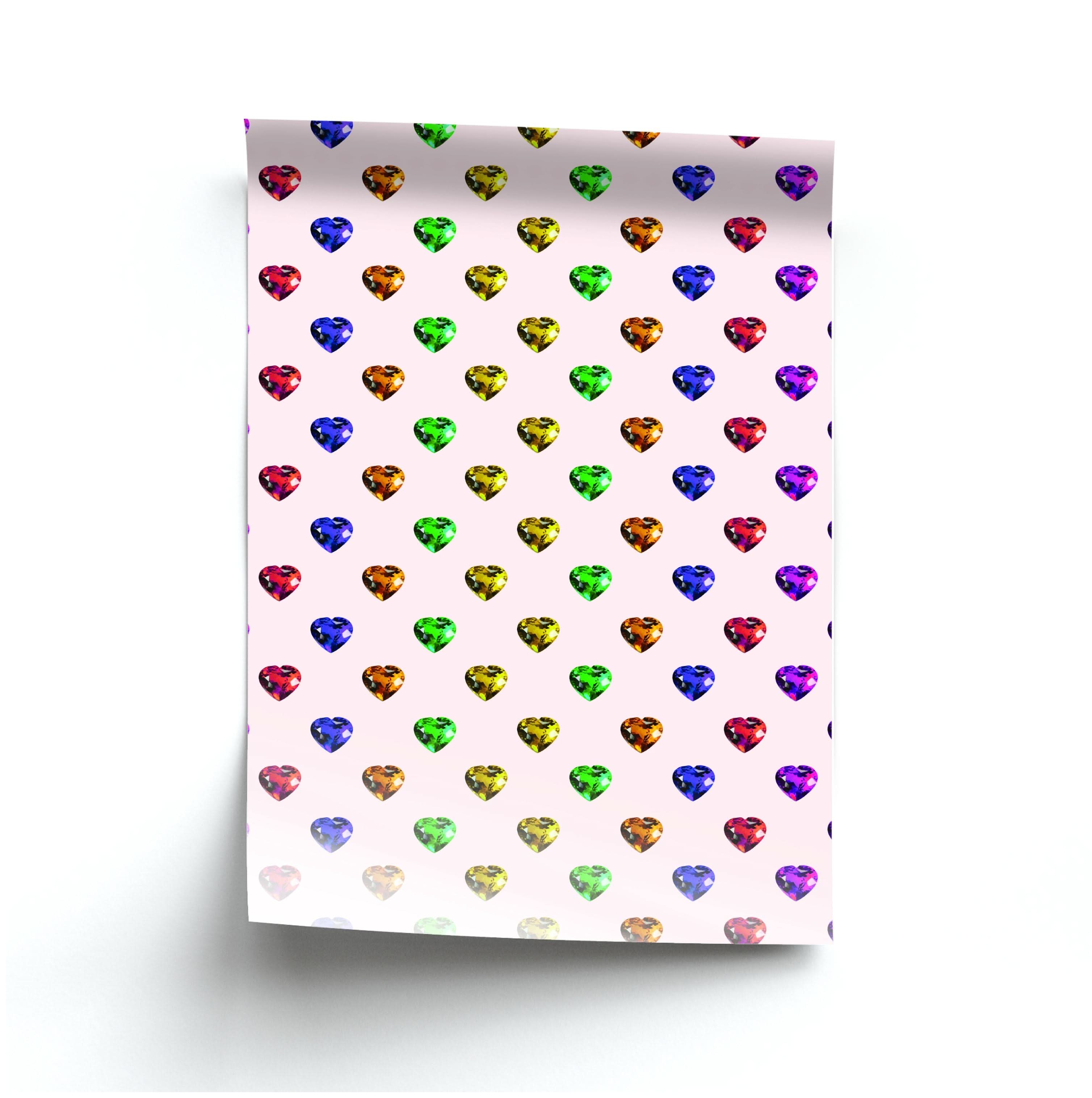 Rainbow Gem Hearts Pattern Poster