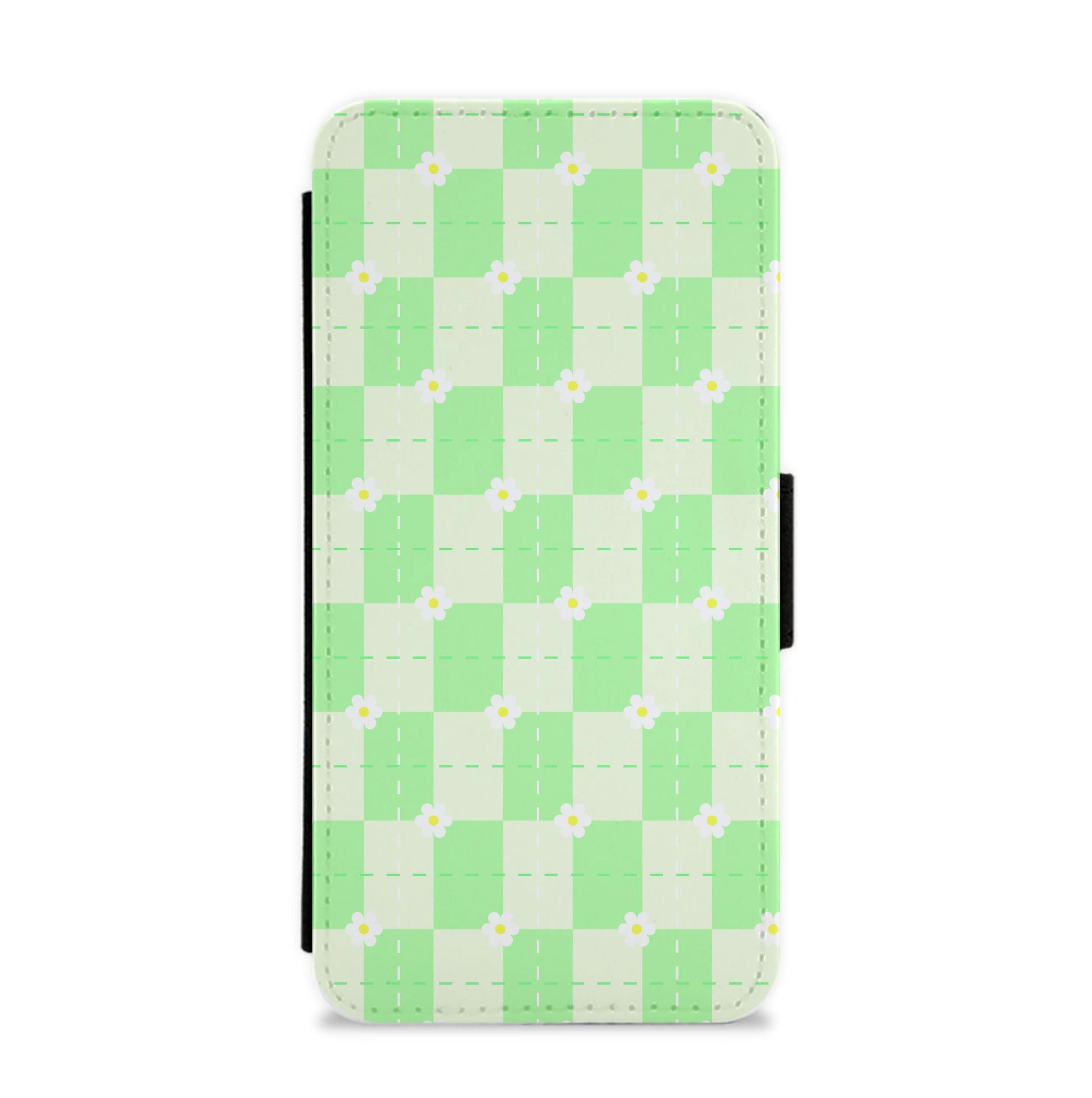 Green Plaid Daisies  Flip / Wallet Phone Case