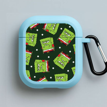 Grumpy Christmas Cartoon Sponge Pattern Blue AirPods Case