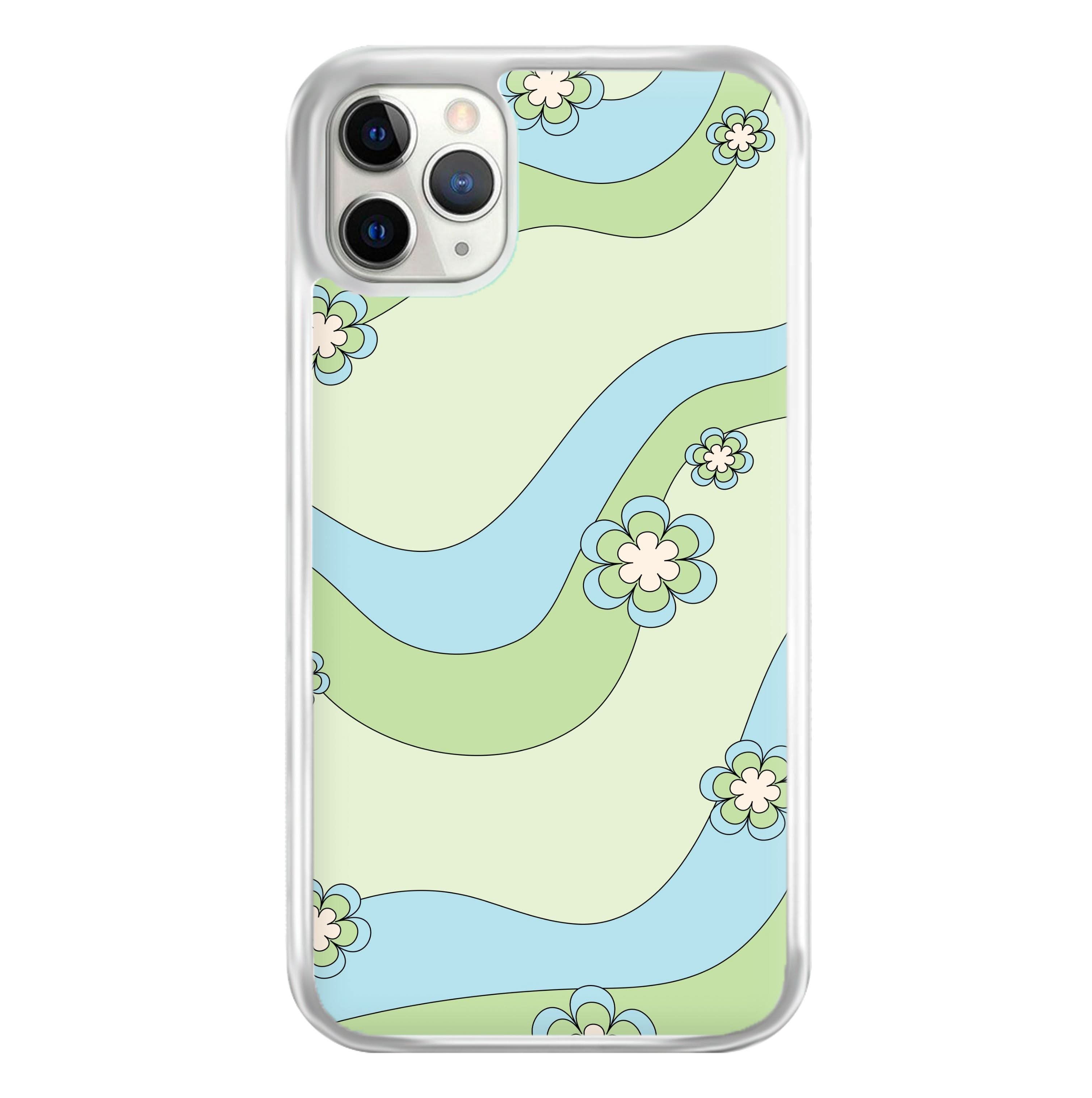 Waves And Flowers Green Retro Pattern Phone Case