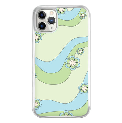 Waves And Flowers Green Retro Pattern Phone Case