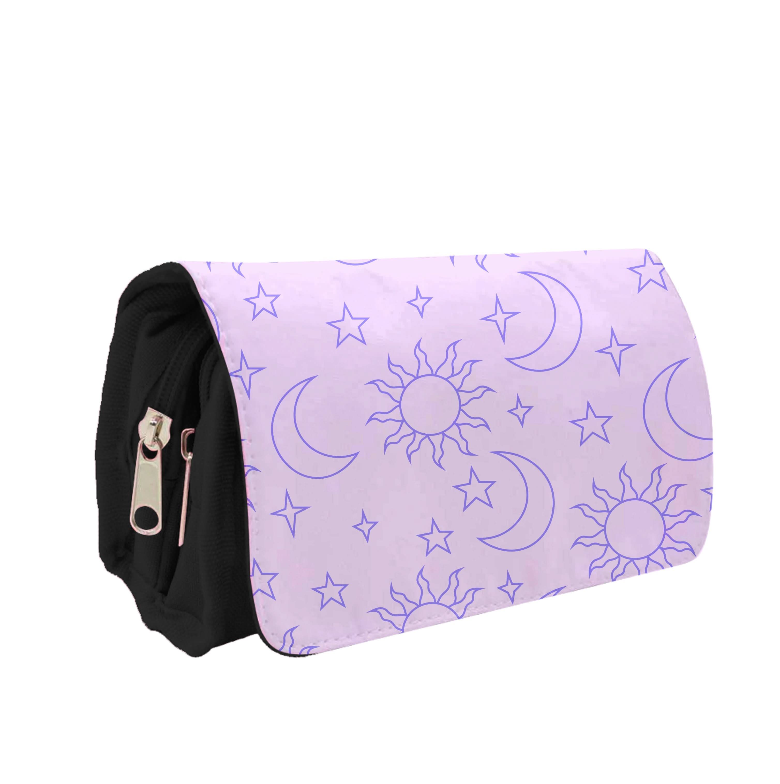 Sun, Moon And Stars Pattern Mauve Pencil Case