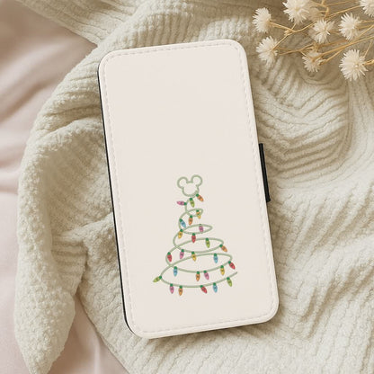Cartoon Mouse Christmas Tree Lights Leather Phone Case