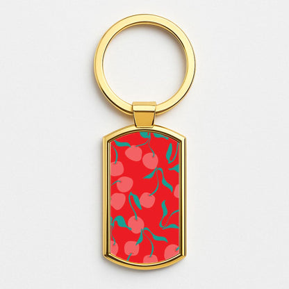 Red Abstract Cherries Pattern Gold Keyring