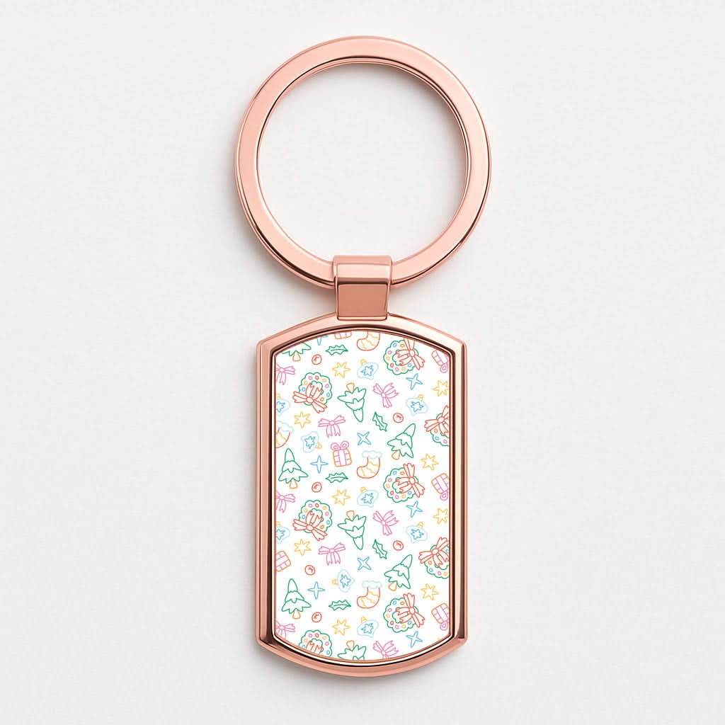 Neon Christmas Icons Pattern II Rose Gold Keyring