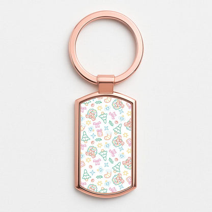 Neon Christmas Icons Pattern II Rose Gold Keyring