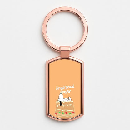 Cartoon Beagle Gingerbread House Rose Gold Keyring