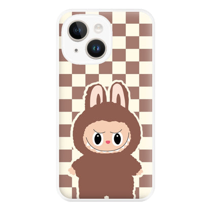 Checkered Cute Brown Monster  iPhone 15 Plus Case