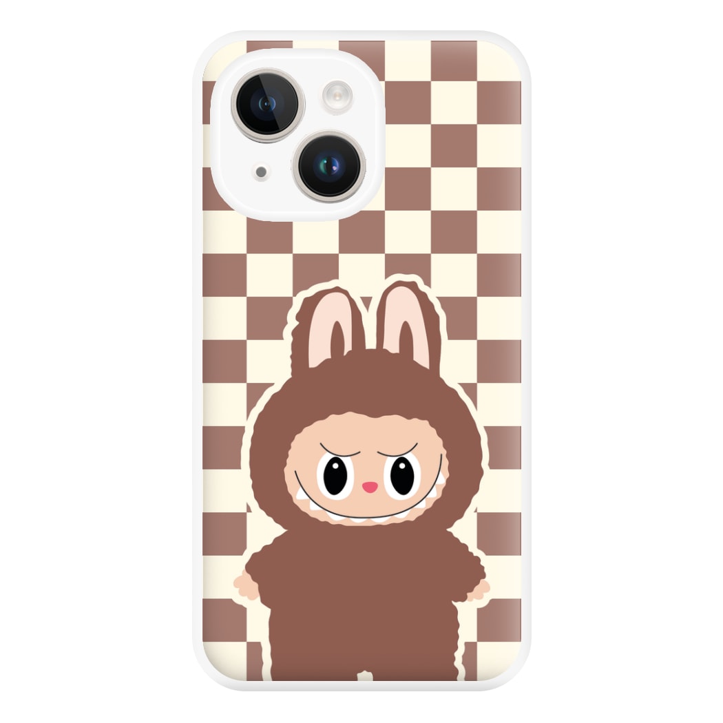 Checkered Cute Brown Monster  iPhone 14 Plus Case