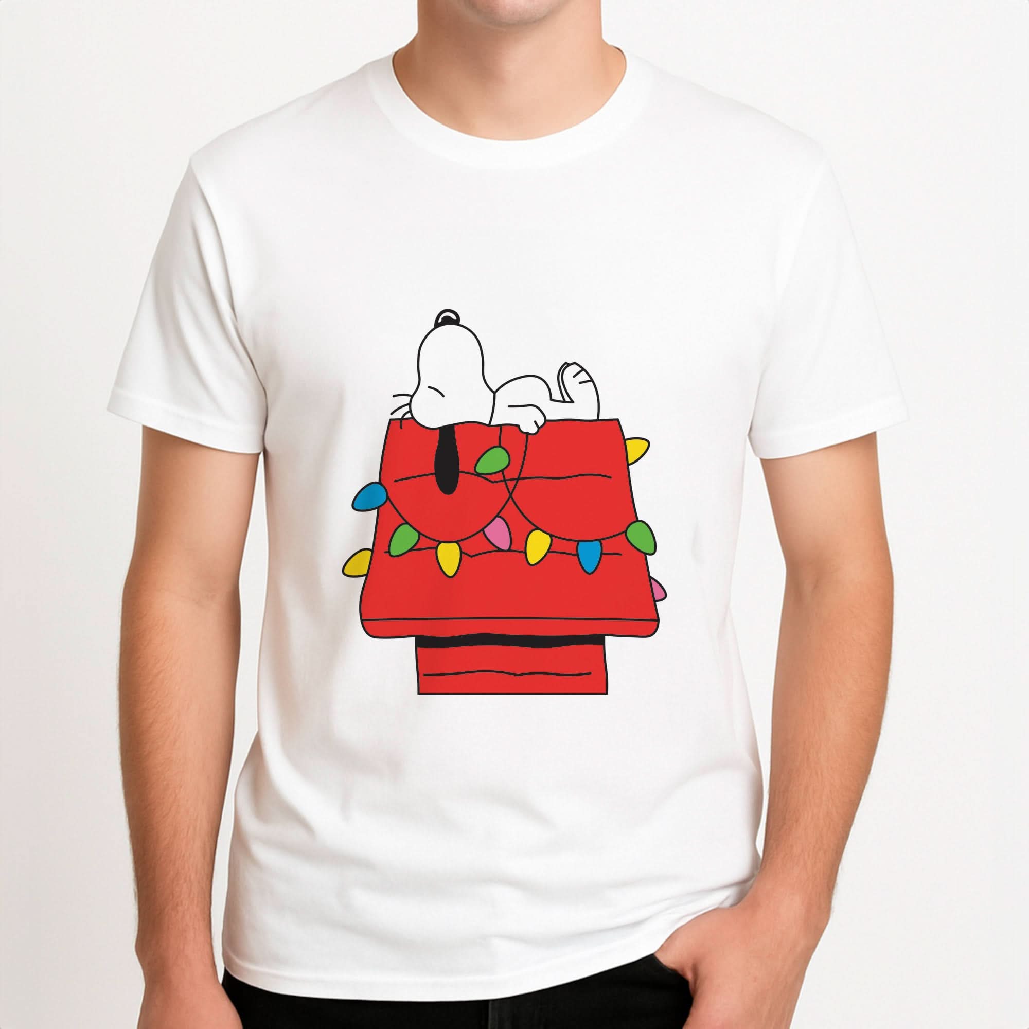Cartoon Beagle Fairylights Mens T-Shirt