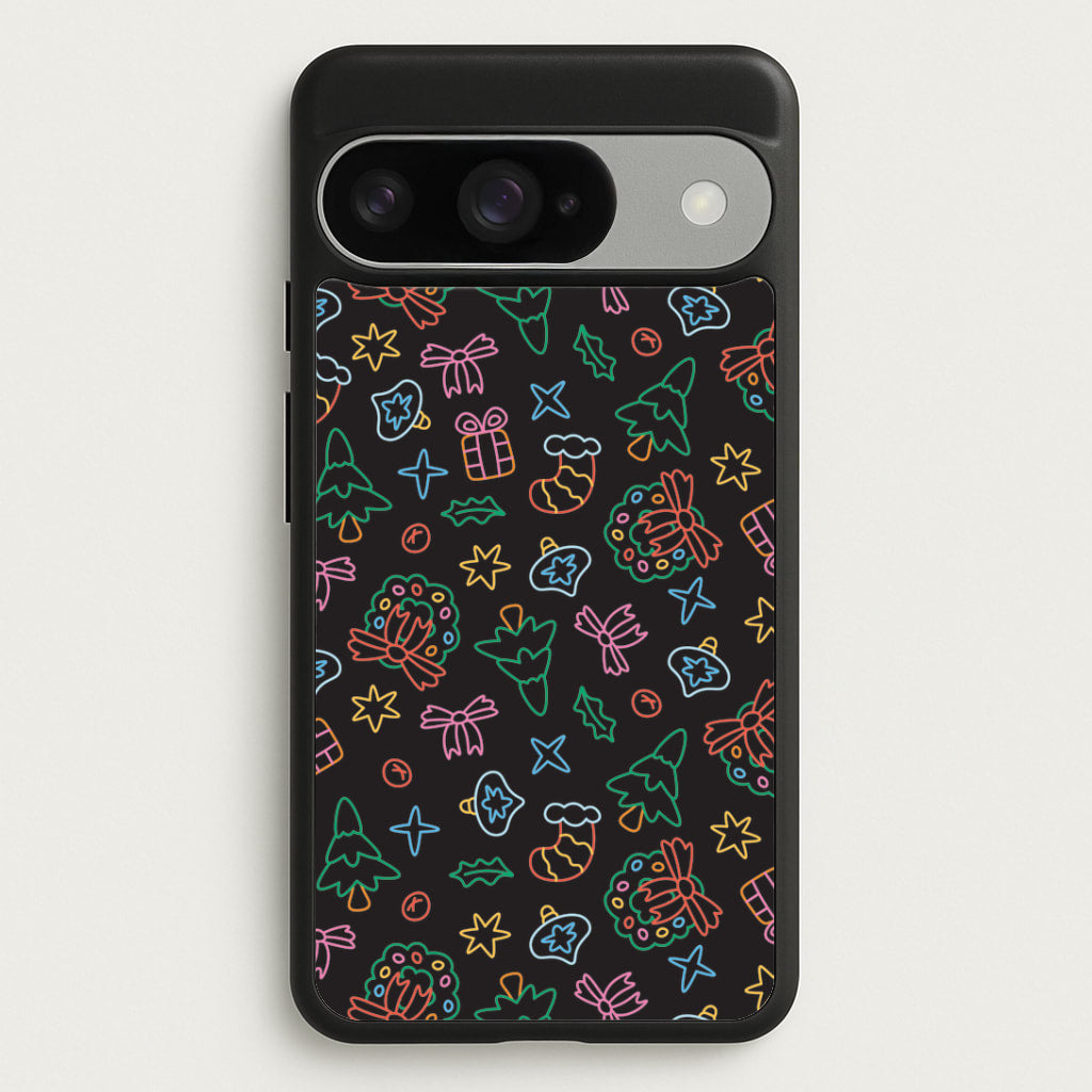 Neon Christmas Icons Pattern I Google Pixel 10 / 10 Pro Case