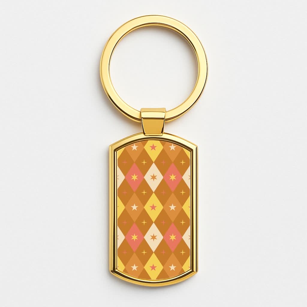 Retro Christmas Argyle Pattern Gold Keyring