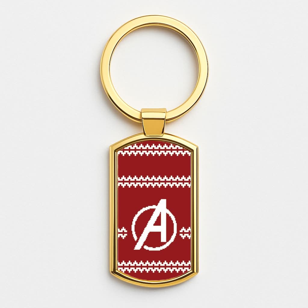 Superhero Team Red Christmas Jumper  Gold Keyring