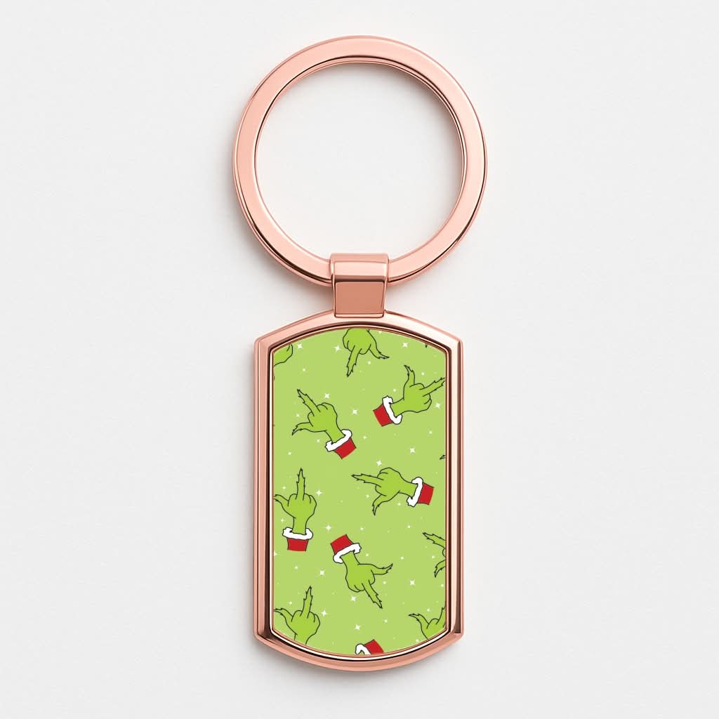 Green Middle Finger Christmas Pattern Rose Gold Keyring