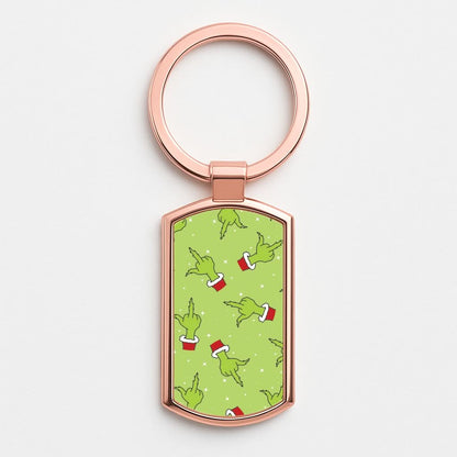 Green Middle Finger Christmas Pattern Rose Gold Keyring