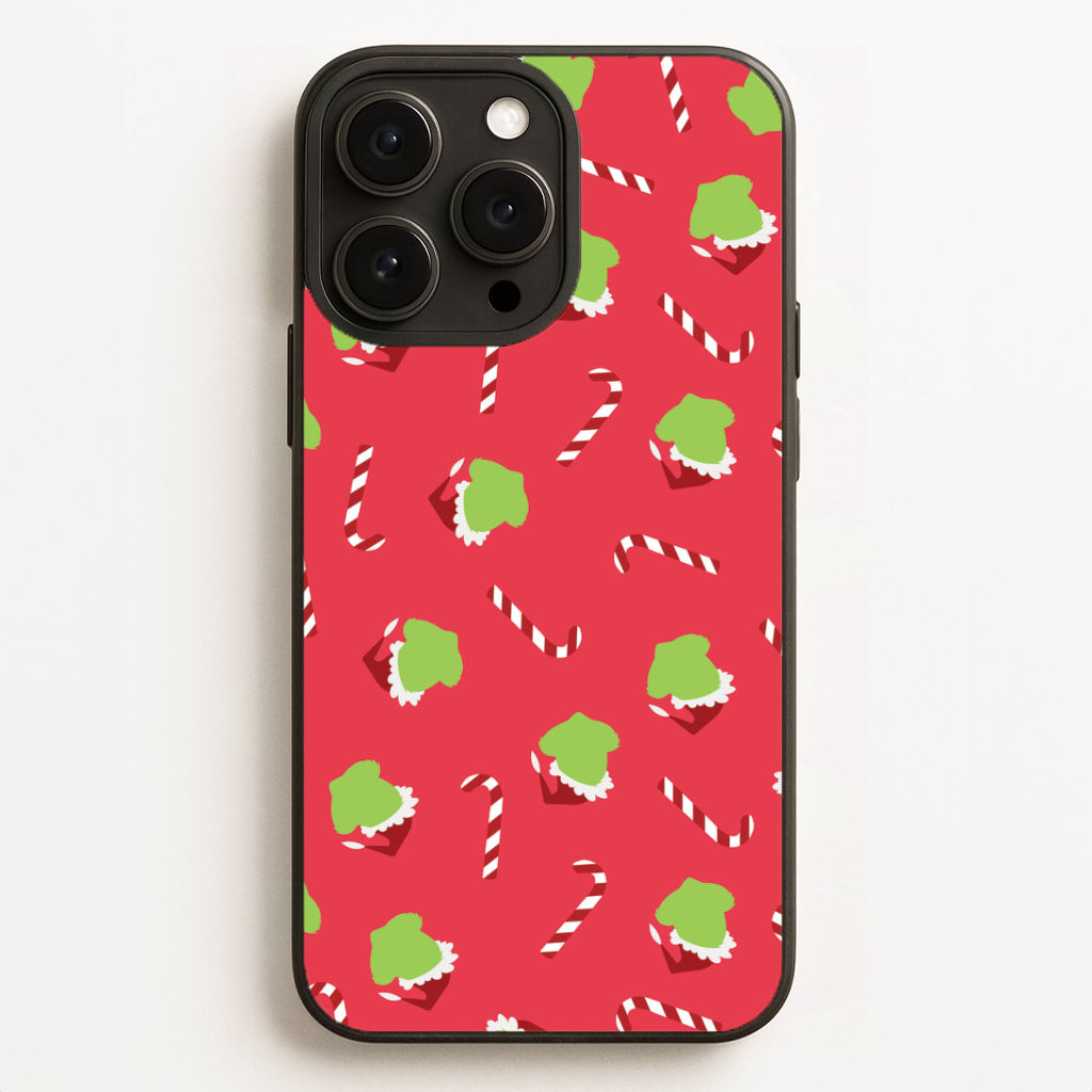 Green Creature And Candy Canes Pattern iPhone 16 Pro Case
