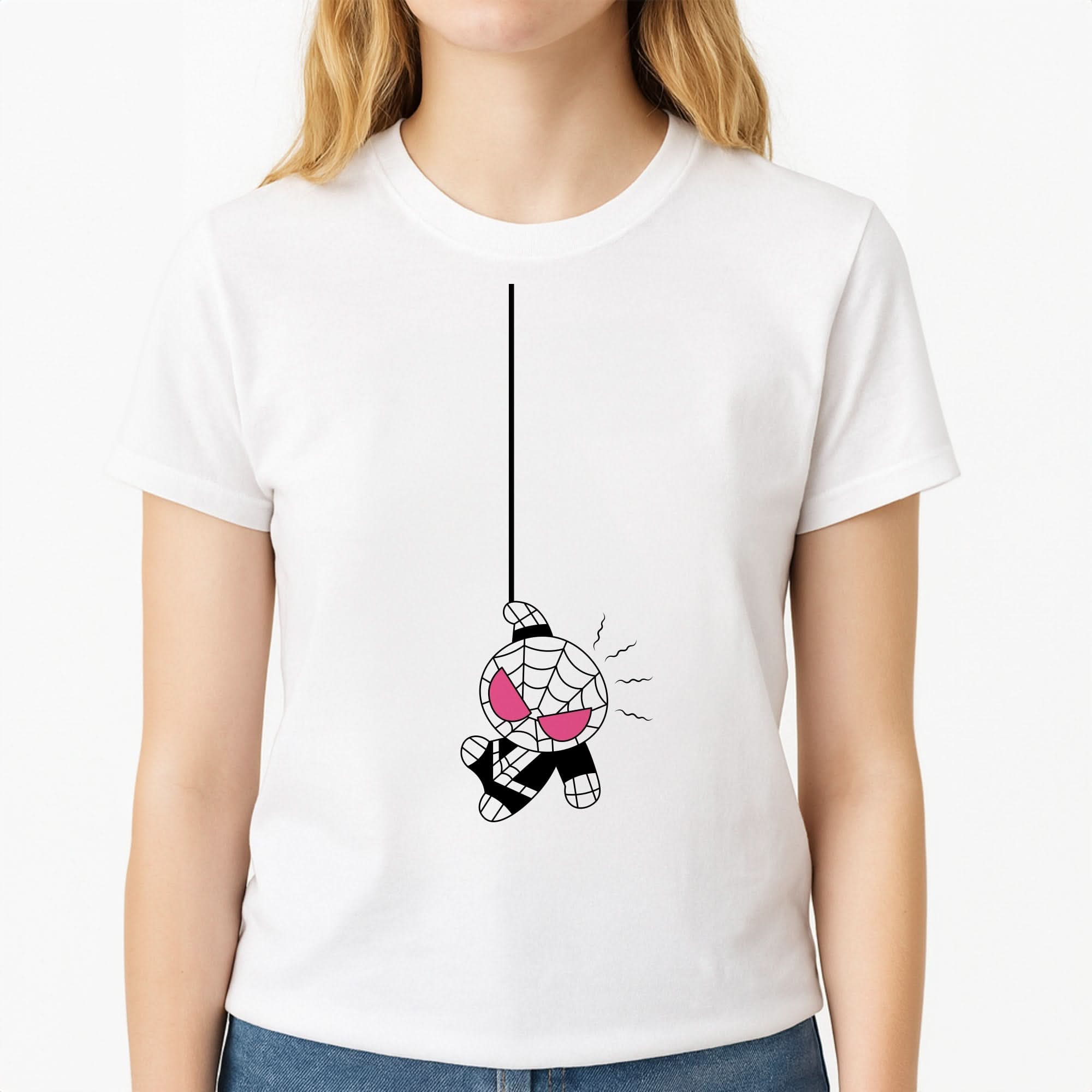 Pink Hanging Spider Hero  Womens T-Shirt