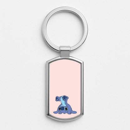 Cute Blue Alien Handstand Silver Metal Keyring