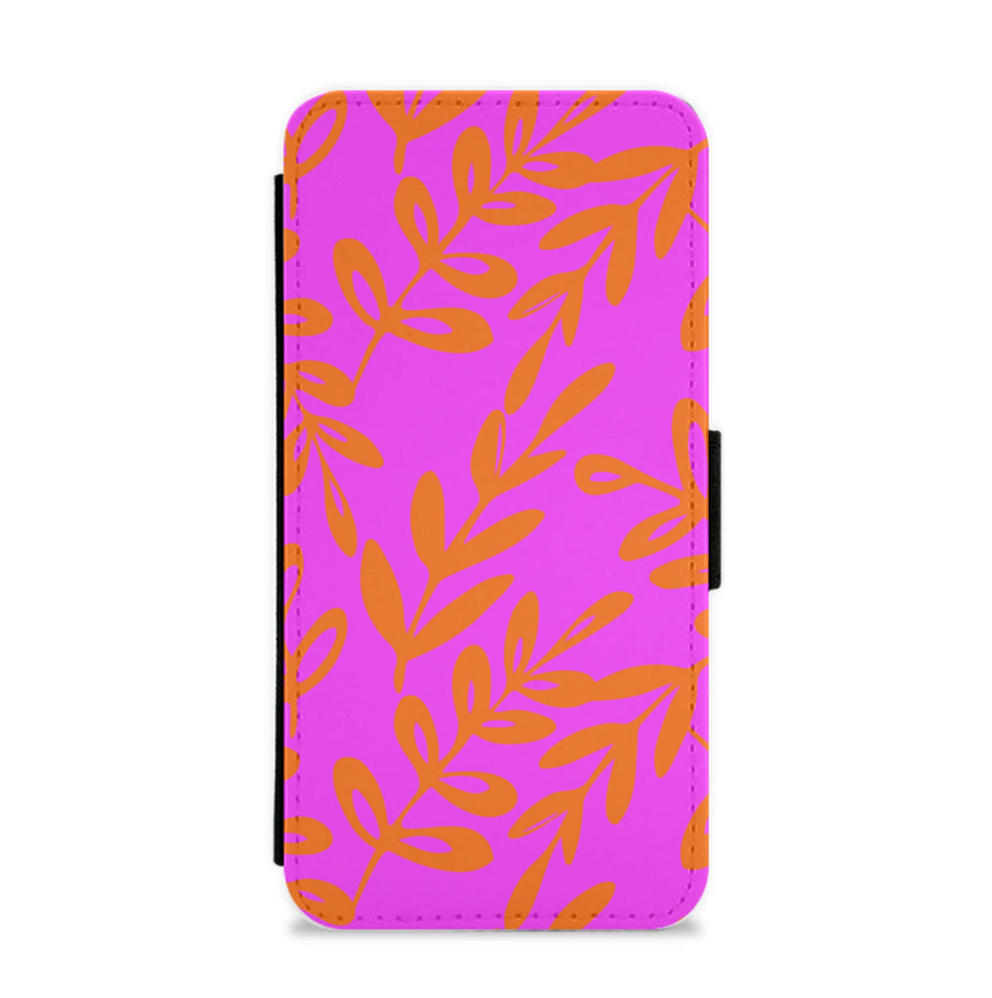 Pink & Orange Leaves - Foliage Flip / Wallet Phone Case