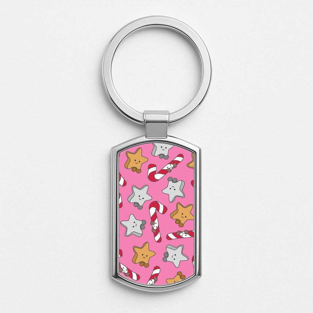 Pink Christmas Plushies Pattern Luxury Keyring