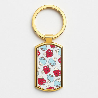 Christmas Drinks Plushies Pattern Gold Keyring