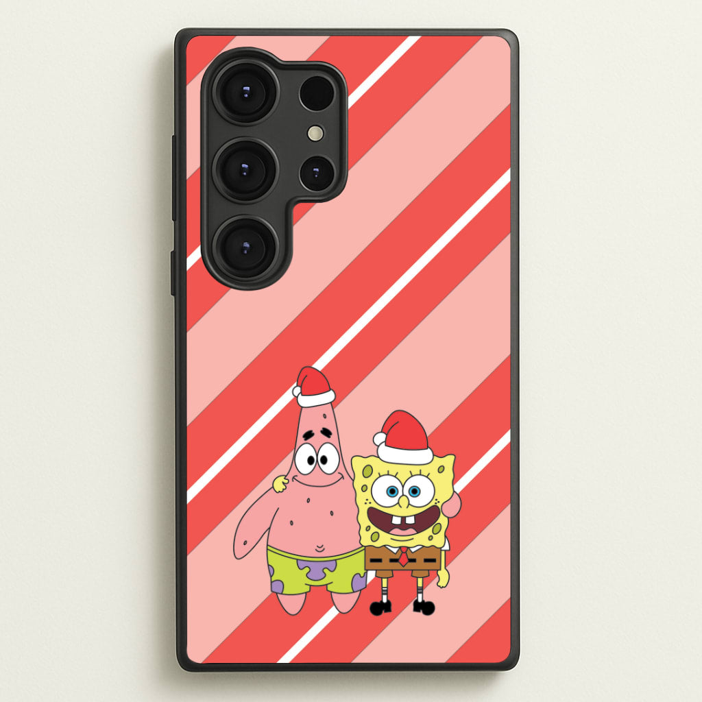 Cartoon Sponge And Starfish Christmas Hats Galaxy S25 Ultra Case
