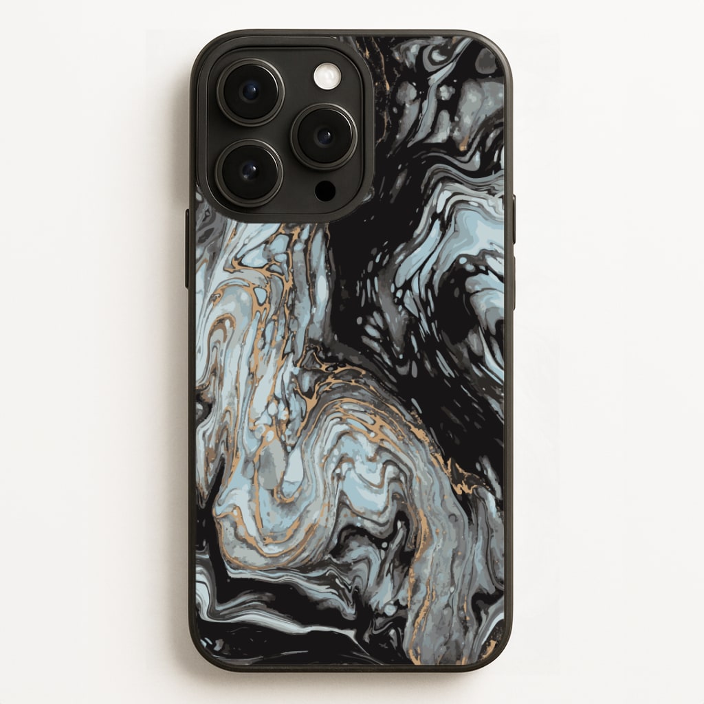 Black And Gold Cloudy Marble Phone Case for iPhone, Samsung Galaxy and Google Pixel