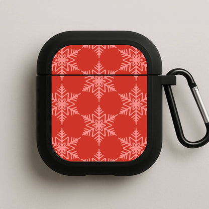 Red Giant Snowflakes Christmas Pattern Black AirPods Case