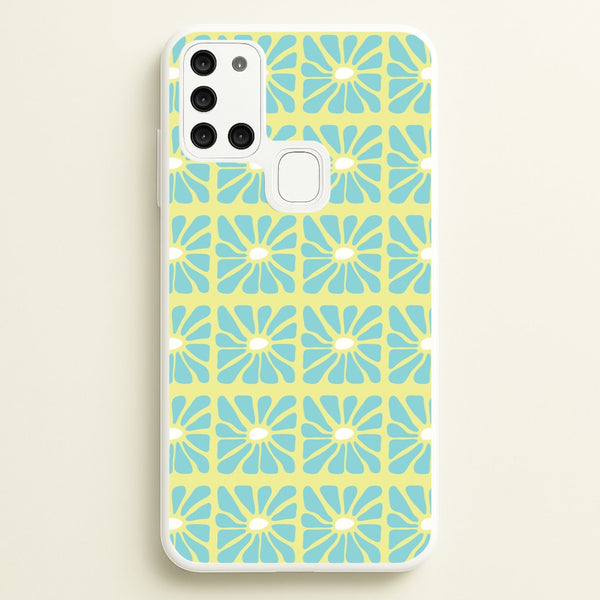 Square Abstract Flowers Blue Galaxy A21s Case