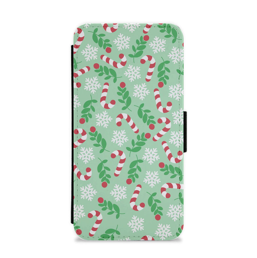 Snow Green Pattern Flip / Wallet Phone Case