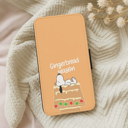 Cartoon Beagle Gingerbread House Leather Phone Case
