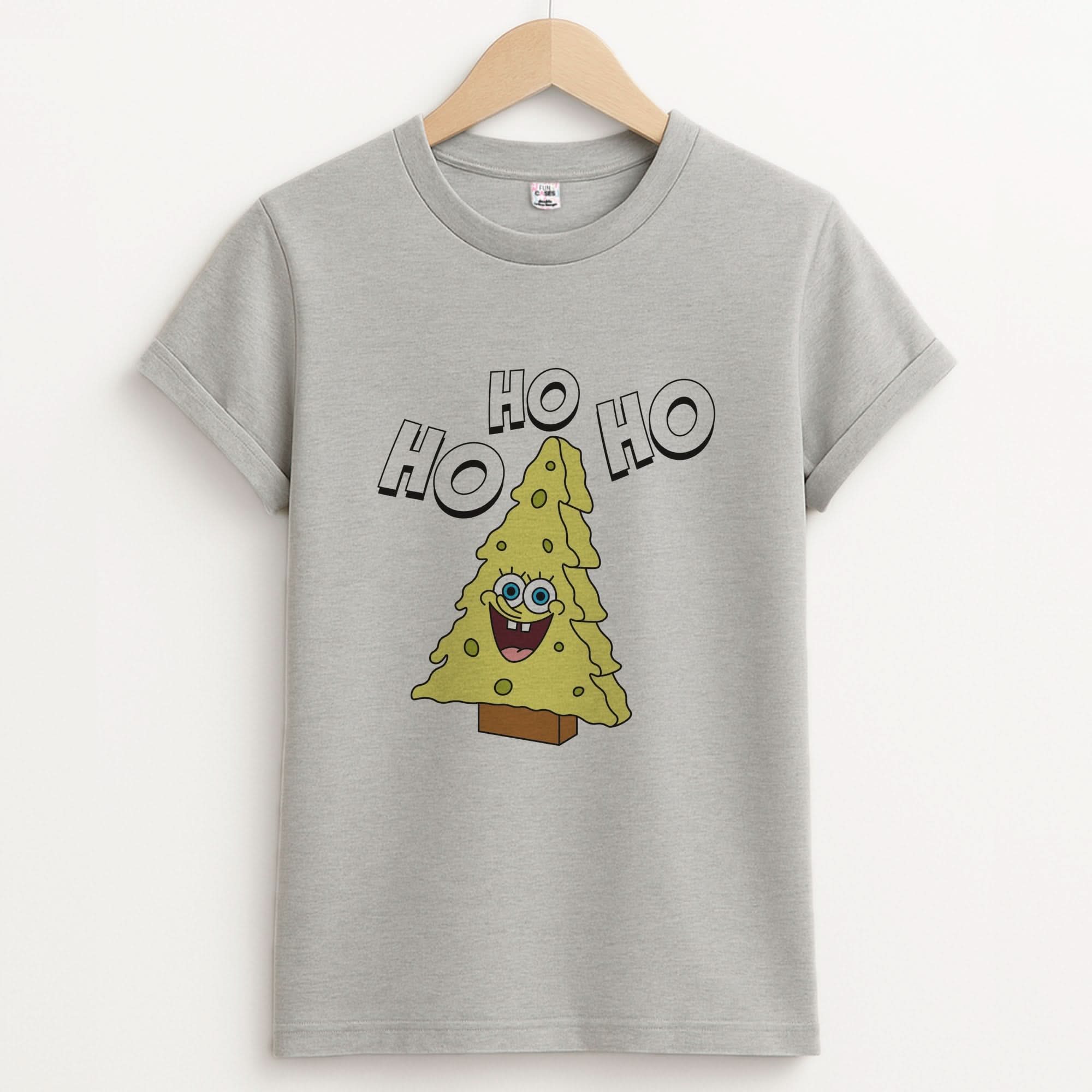 Christmas Tree Cartoon Sponge Unisex Grey T-Shirt
