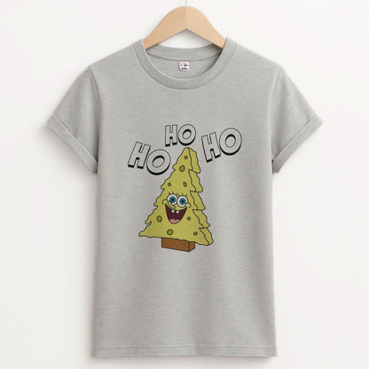 Christmas Tree Cartoon Sponge Unisex Grey T-Shirt