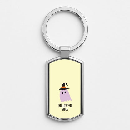 Purple Ghost Halloween Vibes Silver Metal Keyring