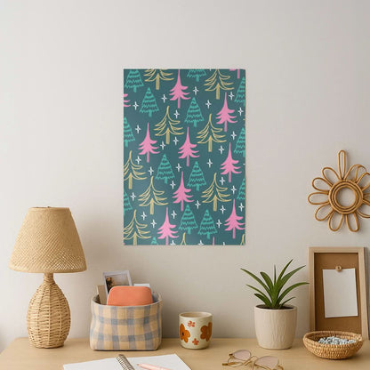 Colourful Sketched Christmas Trees Pattern Art Print