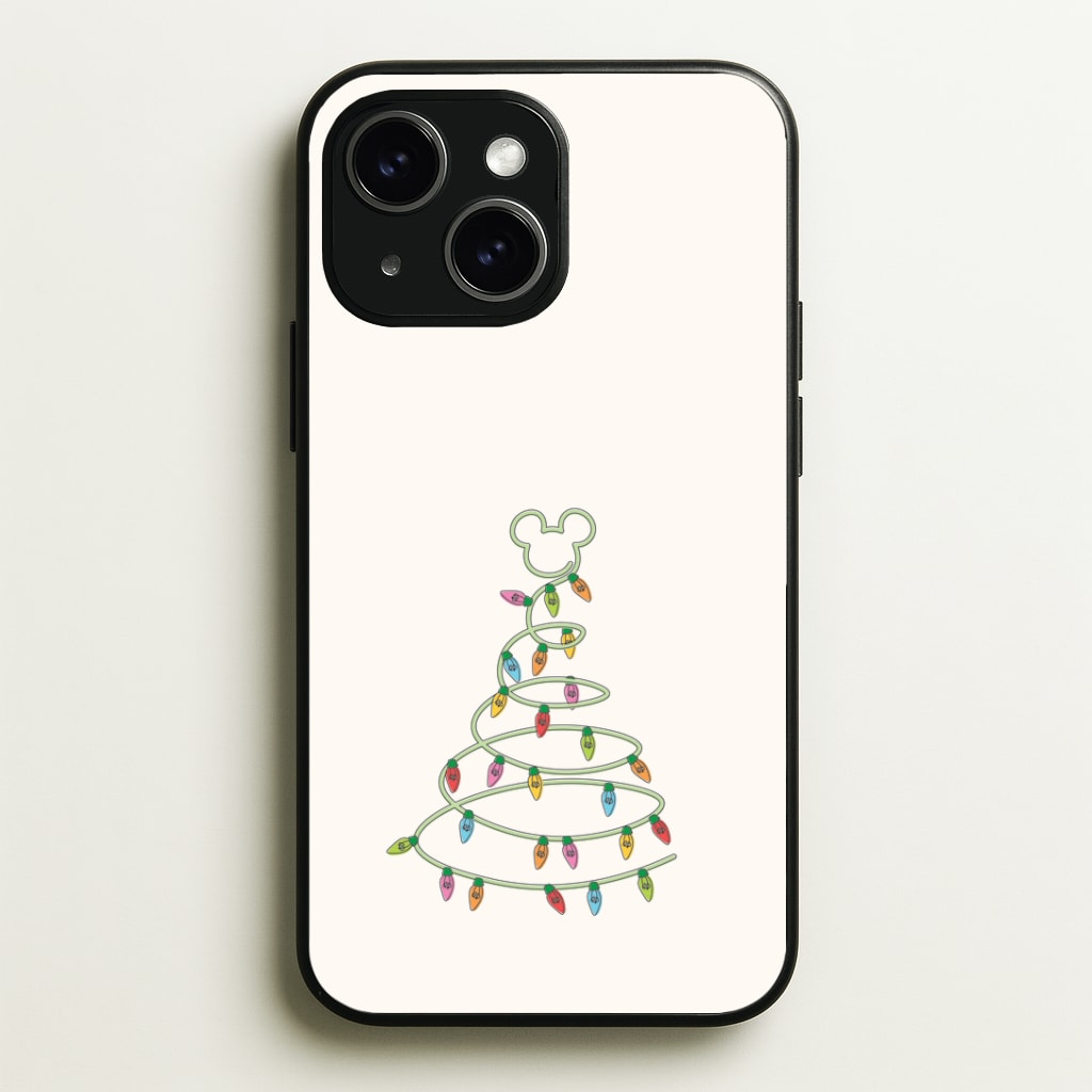 Cartoon Mouse Christmas Tree Lights iPhone 14 Case