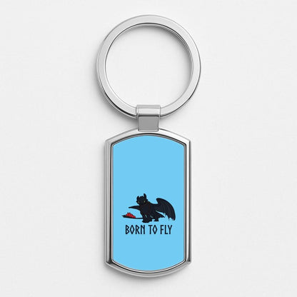 Dragon Born To Fly Silver Metal Keyring