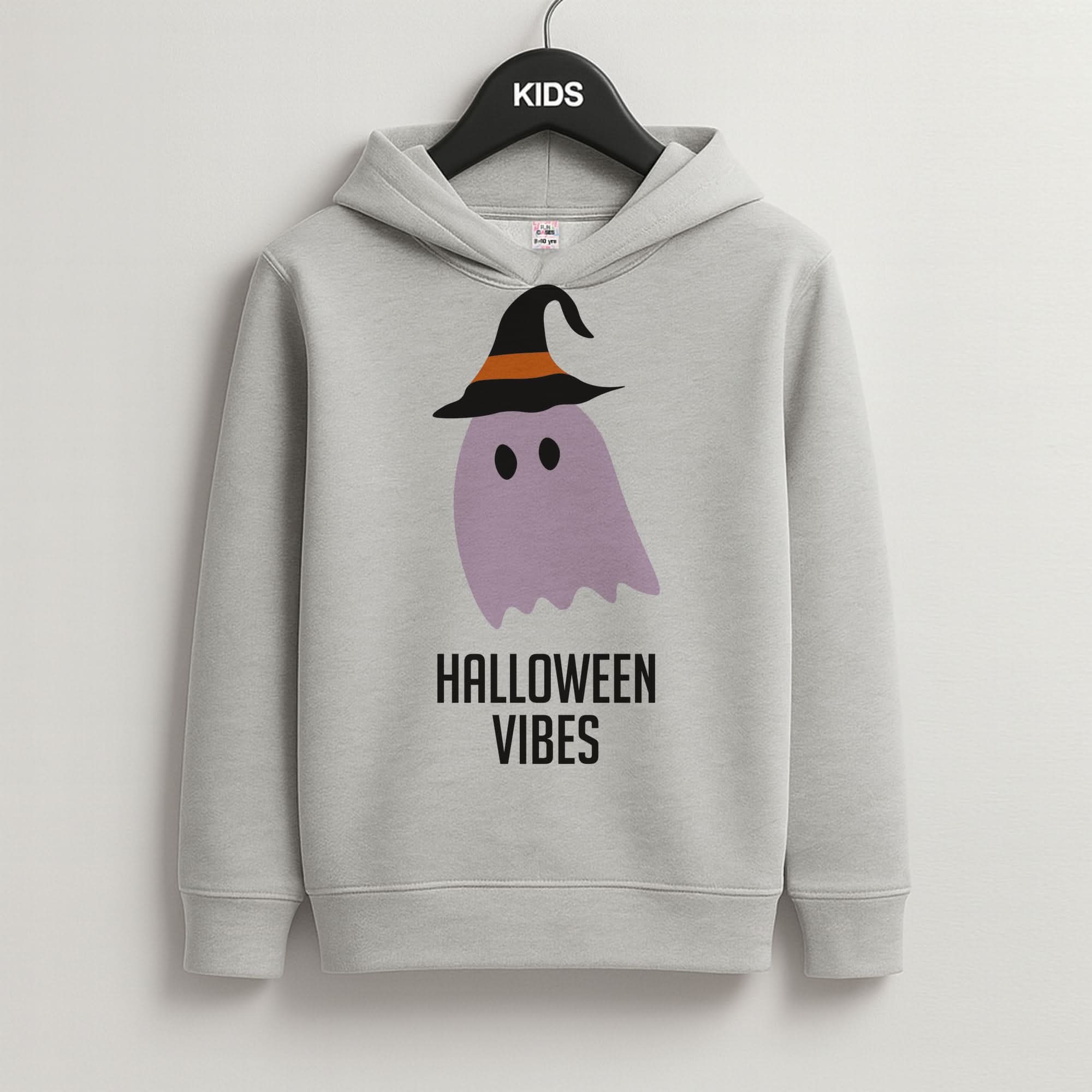 Purple Ghost Halloween Vibes Grey Kids Hoodie