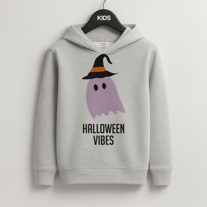 Purple Ghost Halloween Vibes Grey Kids Hoodie