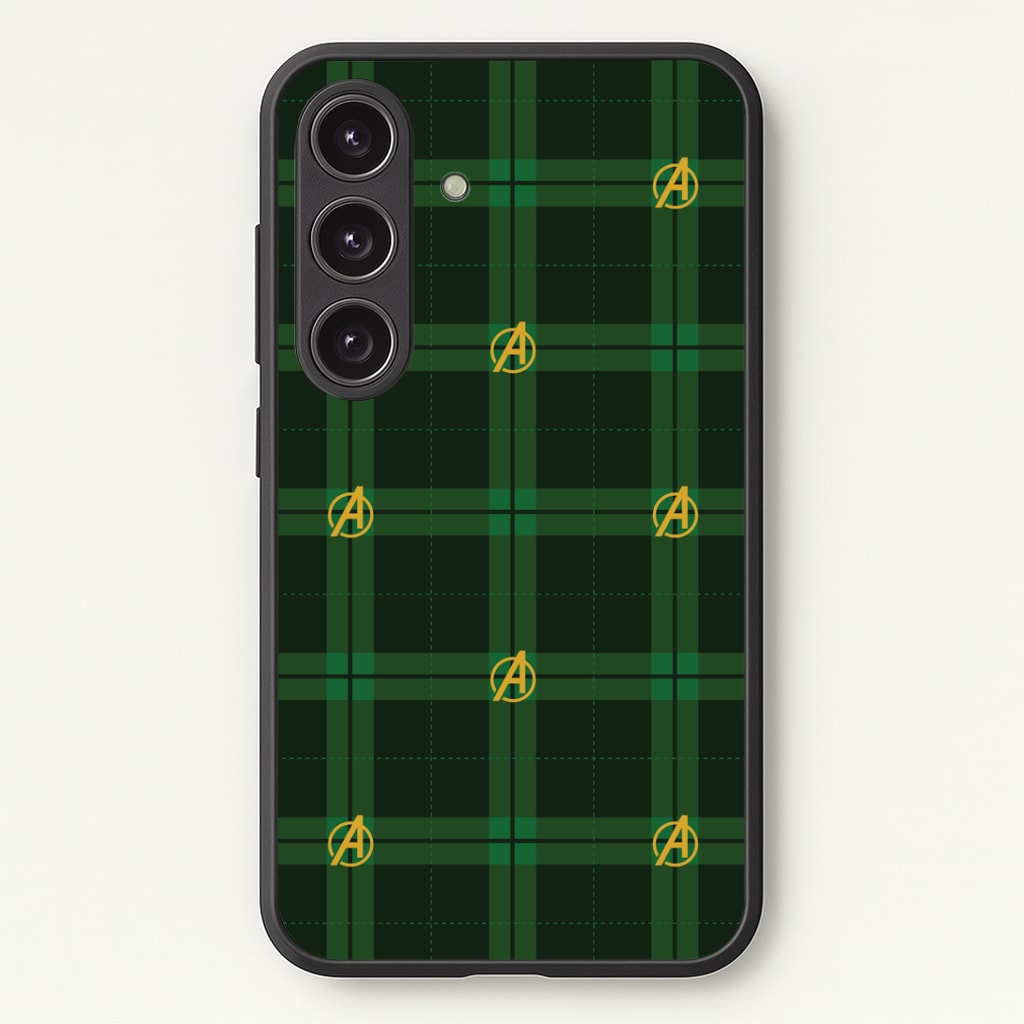 Superhero Team Green Tartan Pattern Galaxy S25 Case