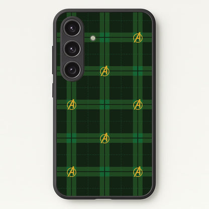 Superhero Team Green Tartan Pattern Galaxy S25 Plus Case