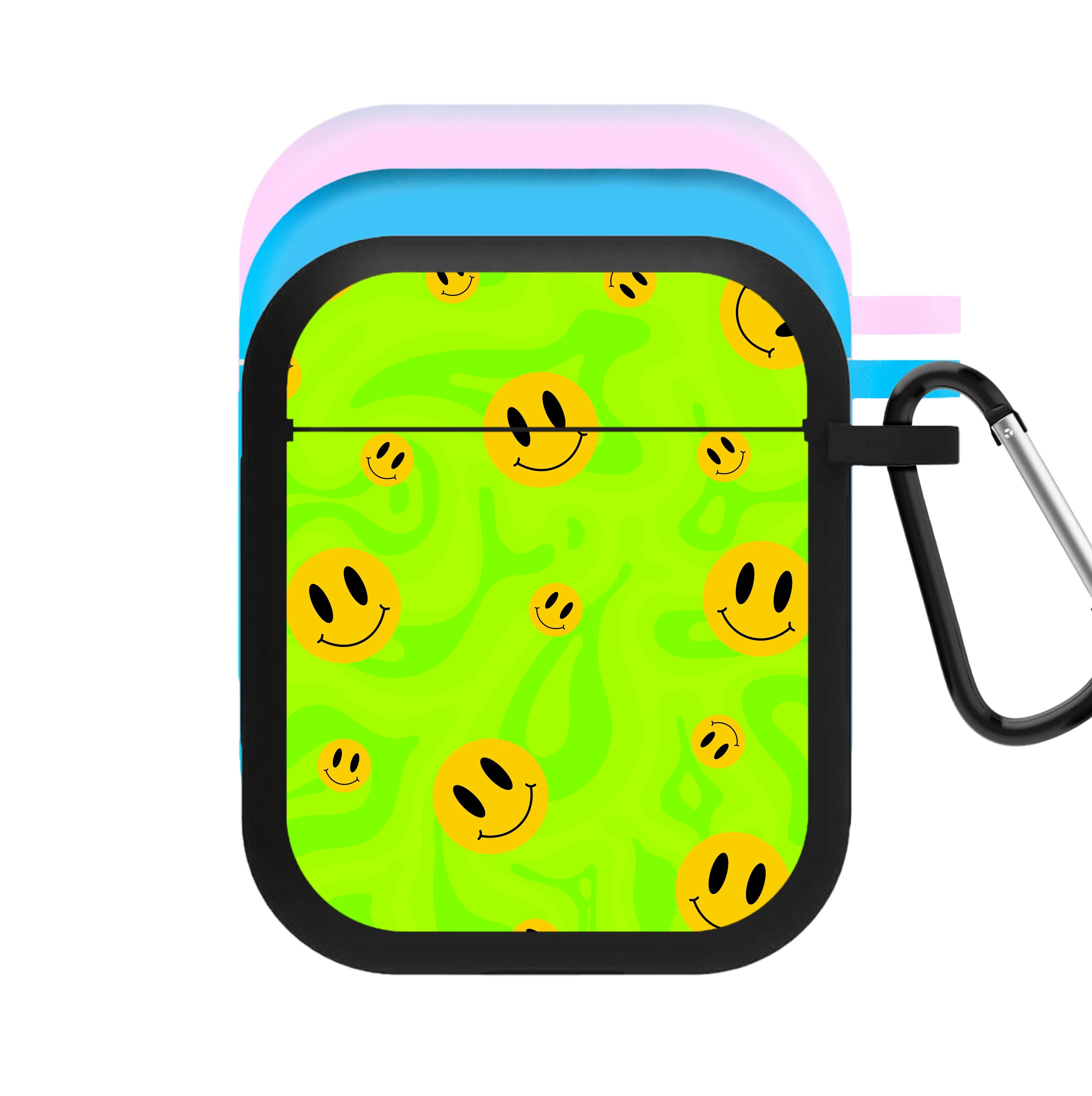Green Wavey Smileys Pattern AirPods Case