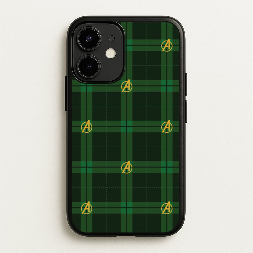 Superhero Team Green Tartan Pattern iPhone 12 Mini Case