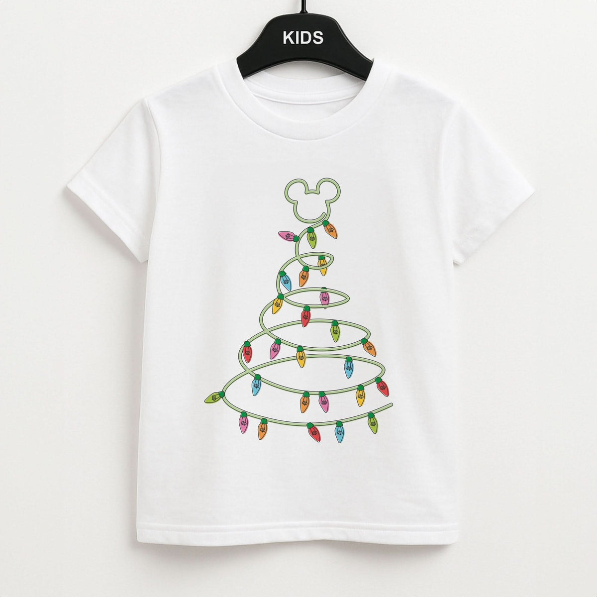 Cartoon Mouse Christmas Tree Lights Kids T-Shirt