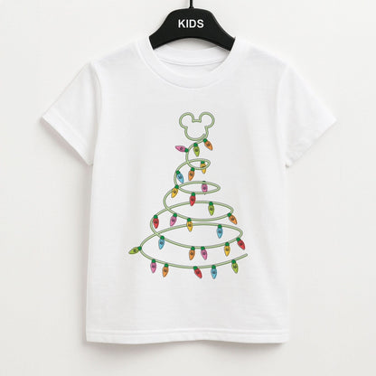 Cartoon Mouse Christmas Tree Lights Kids Unisex T-Shirt