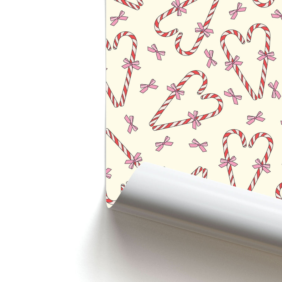 Candy Cane Love Heart Pattern Poster