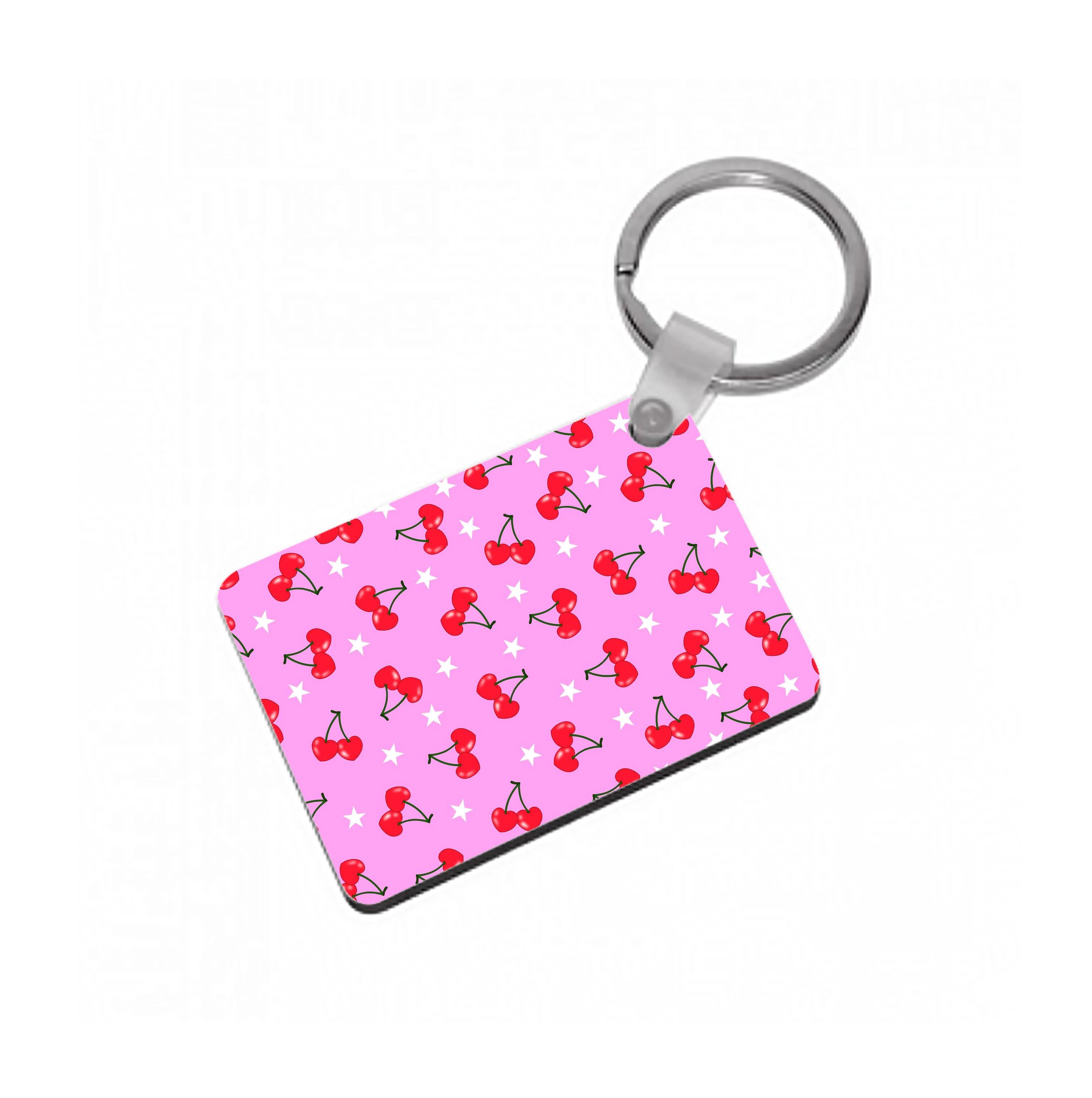 Heart Cherries And Stars Pattern Keyring