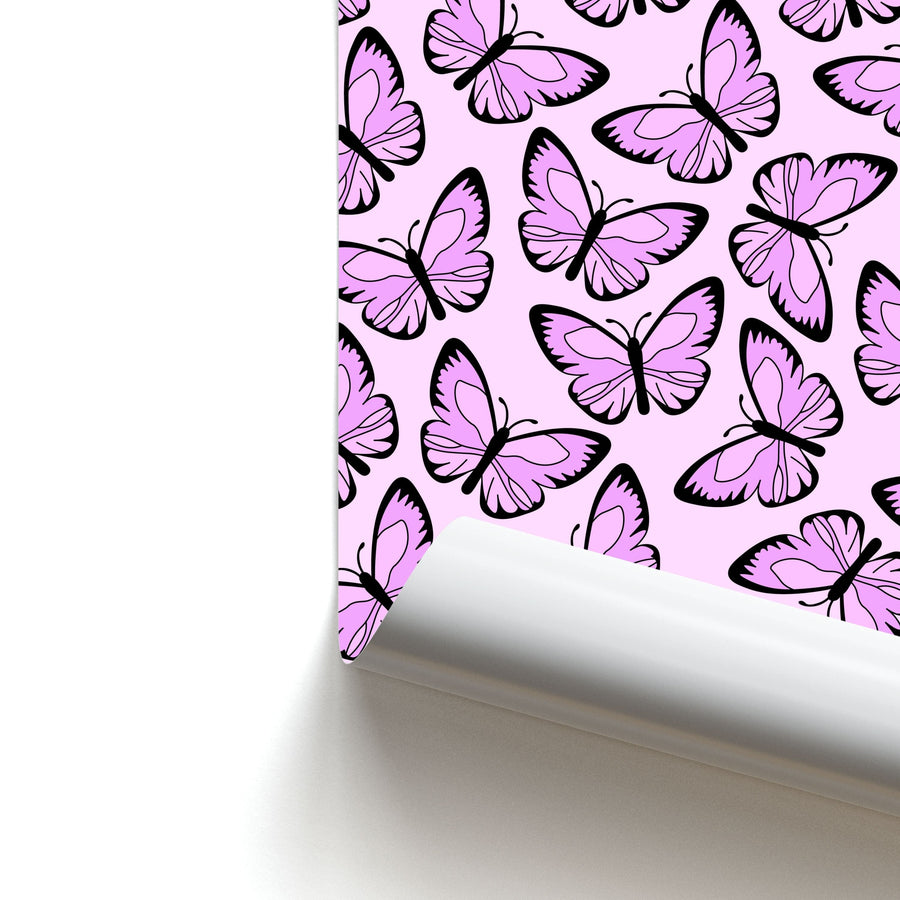 Pink And Black Butterfly - Butterfly Patterns Poster